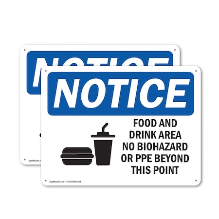 Signmission Food And Drink Area No Biohazards OSHA Notice Sign, Aluminum, 24in W x 18in L, 2PK OS-2PACK-NS-A-1824-L-12814